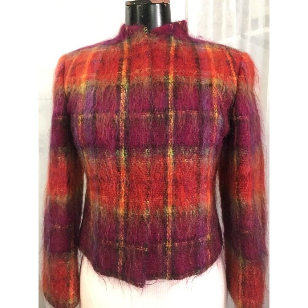 Worth Women's Jacket New York Mohair Wool Blend Red Purple Lined Size 4